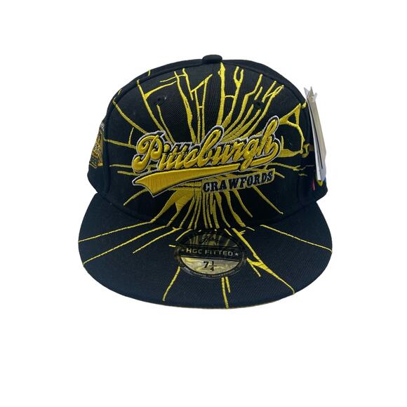 Pittsburgh Crawfords Negro Leagues Hat Fitted 7 1/4 Black Yellow Retro - Picture 1 of 7